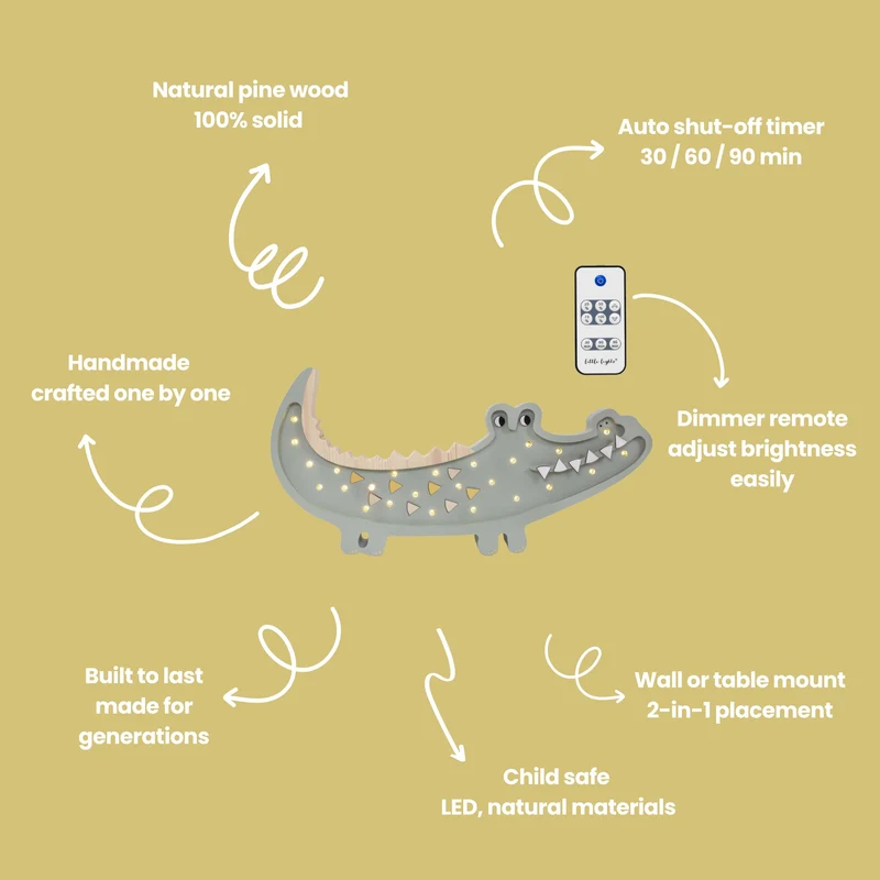 Little Lights Crocodile Night Light | Khaki Pastel