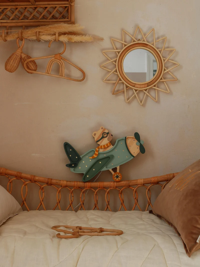 Little Lights Airplane Night Light with Teddy Pilot | Khaki Pastel
