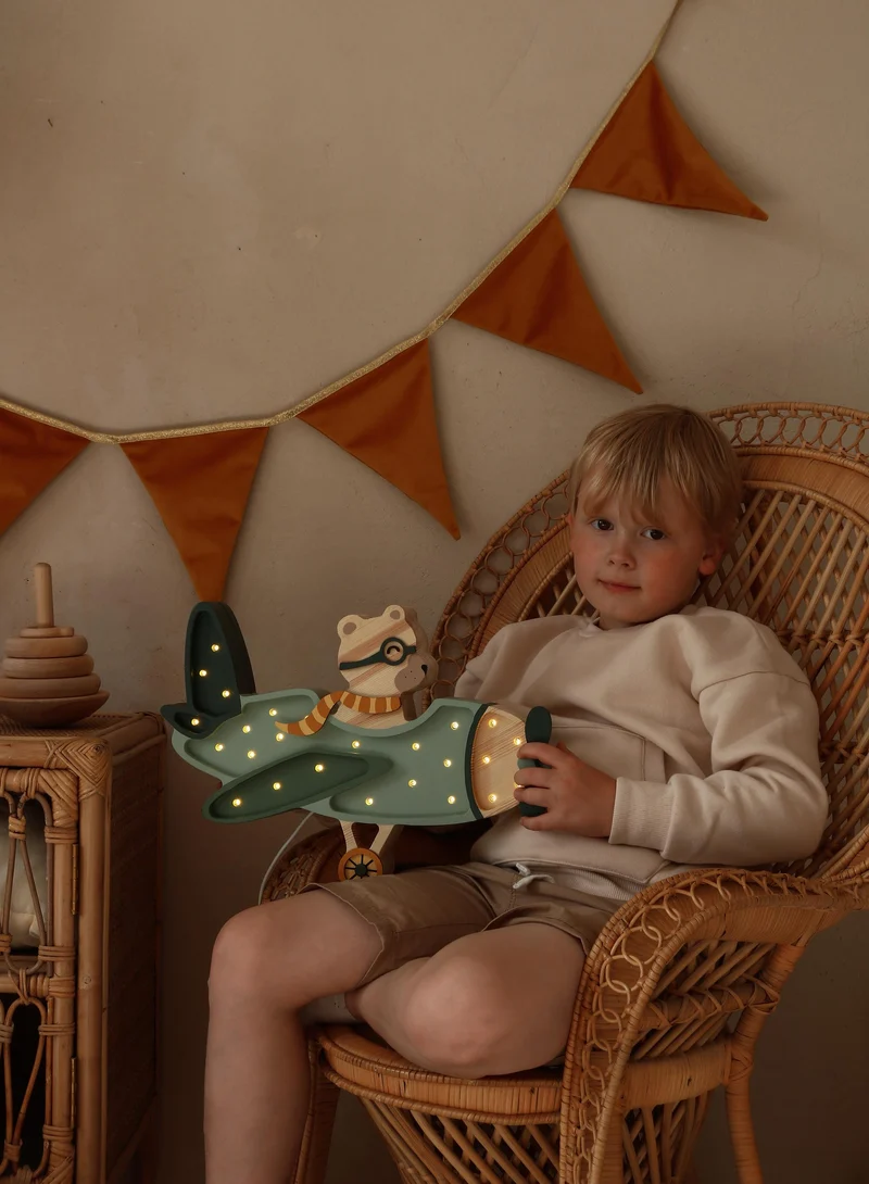 Little Lights Airplane Night Light with Teddy Pilot | Khaki Pastel