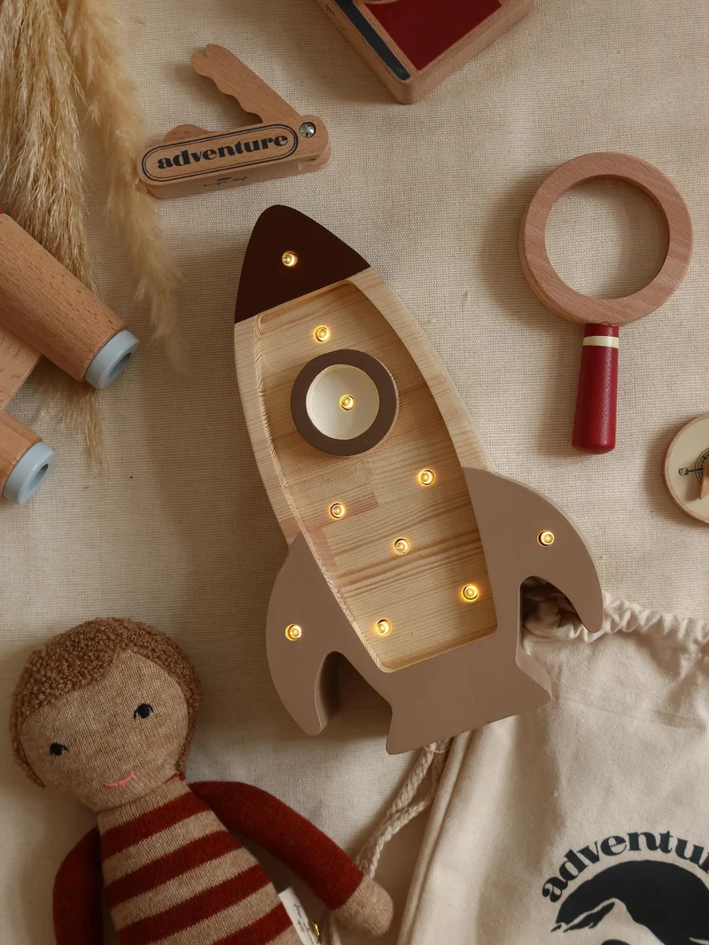 Little Lights Space Rocket Mini Night Light | Cappuccino Wood