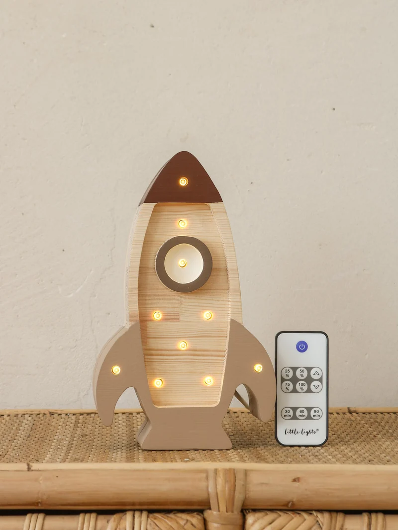 Little Lights Space Rocket Mini Night Light | Cappuccino Wood