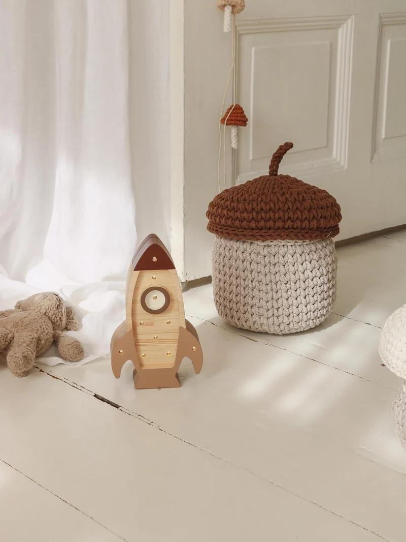 Little Lights Space Rocket Mini Night Light | Cappuccino Wood