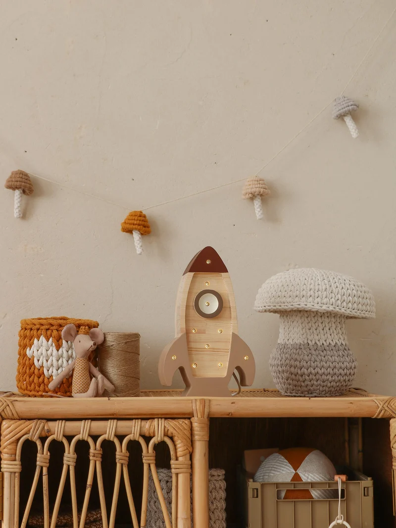Little Lights Space Rocket Mini Night Light | Cappuccino Wood