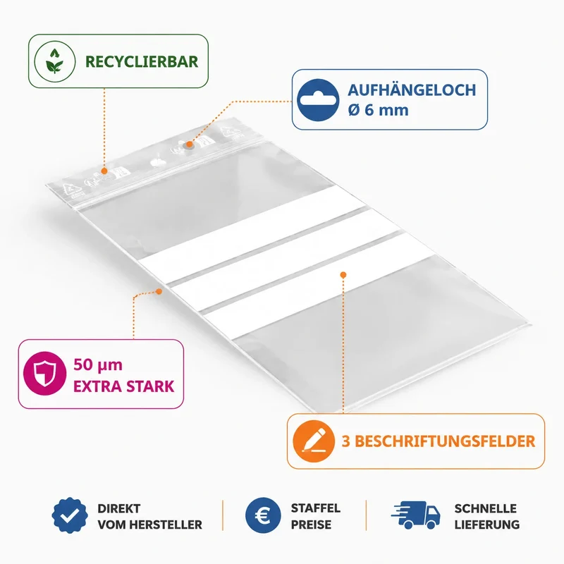 Druckverschlussbeutel ZIP Beutel Folienbeutel Transparent Wiederverschließbar Se