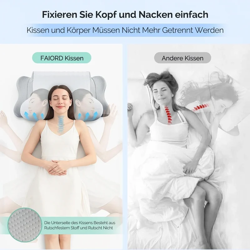 Nackenstützkissen Memory Foam Ergonomisches Schlafkissen Seitenschläfer Grau