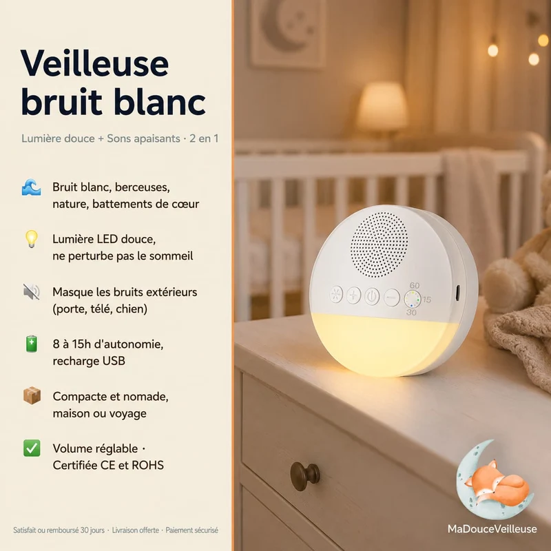 Veilleuse bruit blanc pour bébé - WhiteNoisy