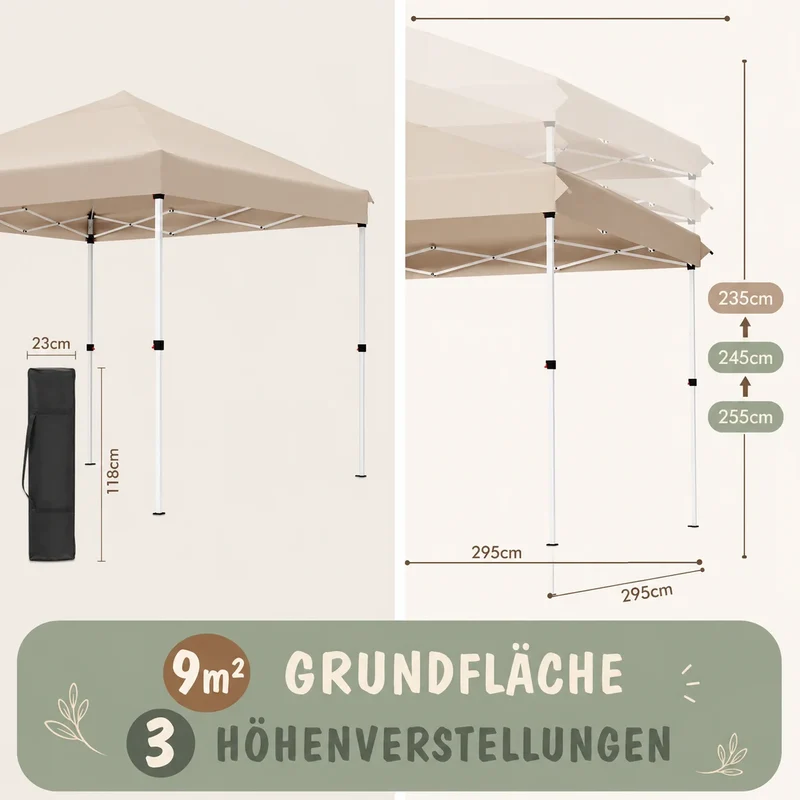 Faltpavillon 3x3m Wasserdicht Höhenverstellbar Partyzelt Camping Pavillon