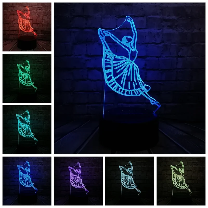 3D LED Lampe - Tänzerin mit bis zu 7 Farben Farbwechsel Effekt