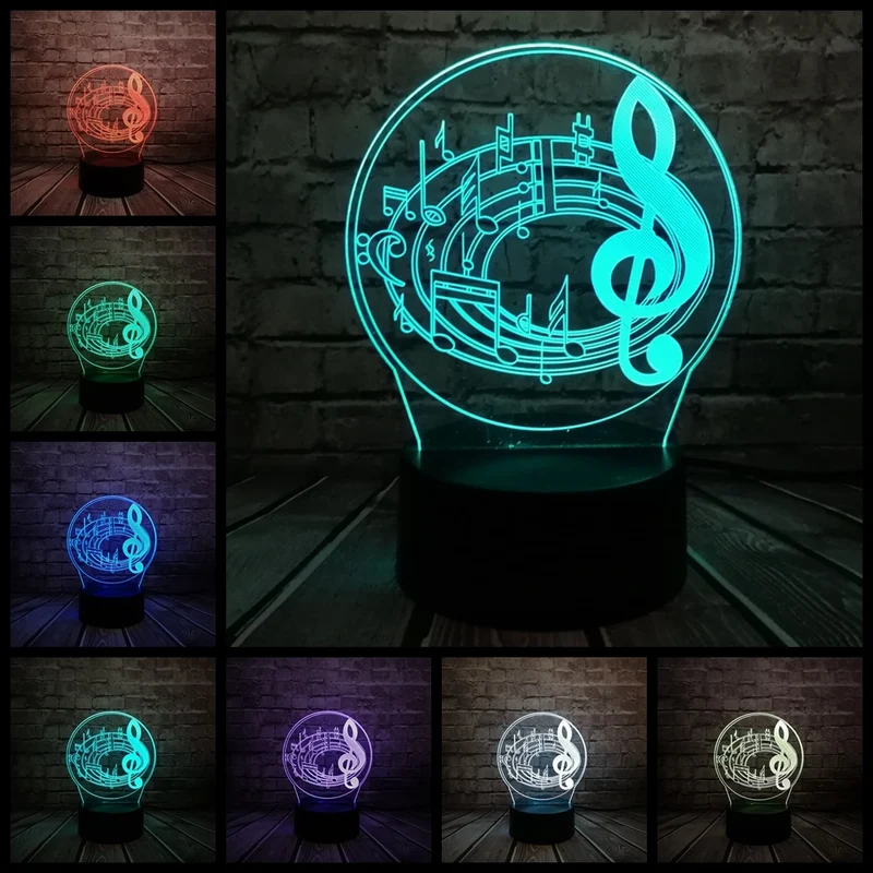 3D LED Lampe im Musik Noten Design - bis zu 7 Farben Farbwechsel