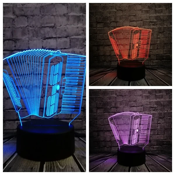 Akkordeon 3D LED Lampe - Farbwechsel Effekt - Nachtlicht - Tischlampe