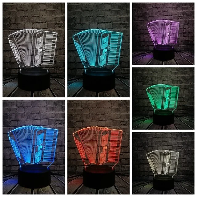Akkordeon 3D LED Lampe - Farbwechsel Effekt - Nachtlicht - Tischlampe