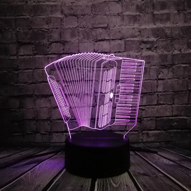 Akkordeon 3D LED Lampe - Farbwechsel Effekt - Nachtlicht - Tischlampe