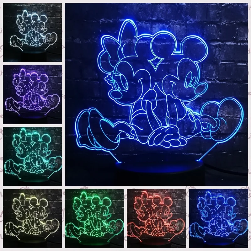 Minnie Maus / Mickey Maus 3D Lampe mit Farbwechsel Effekt