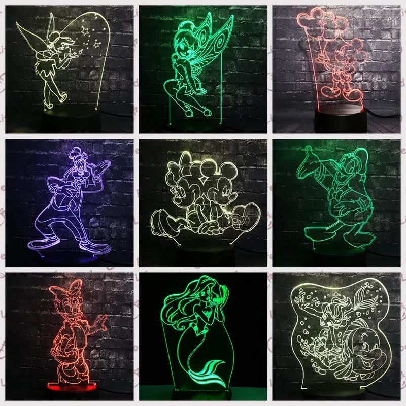 Minnie Maus / Mickey Maus 3D Lampe mit Farbwechsel Effekt