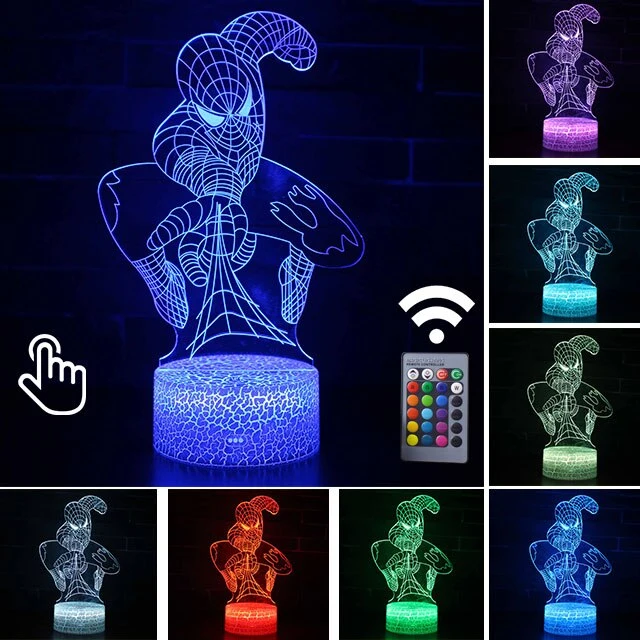 Spider Man Lampe mit magischen 3D Effekt und Farbwechsel bis zu 7 Farben