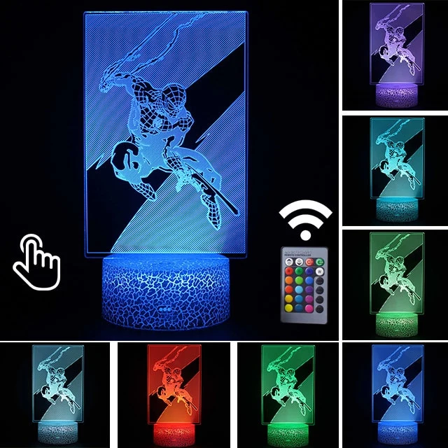Spider Man Lampe mit magischen 3D Effekt und Farbwechsel bis zu 7 Farben