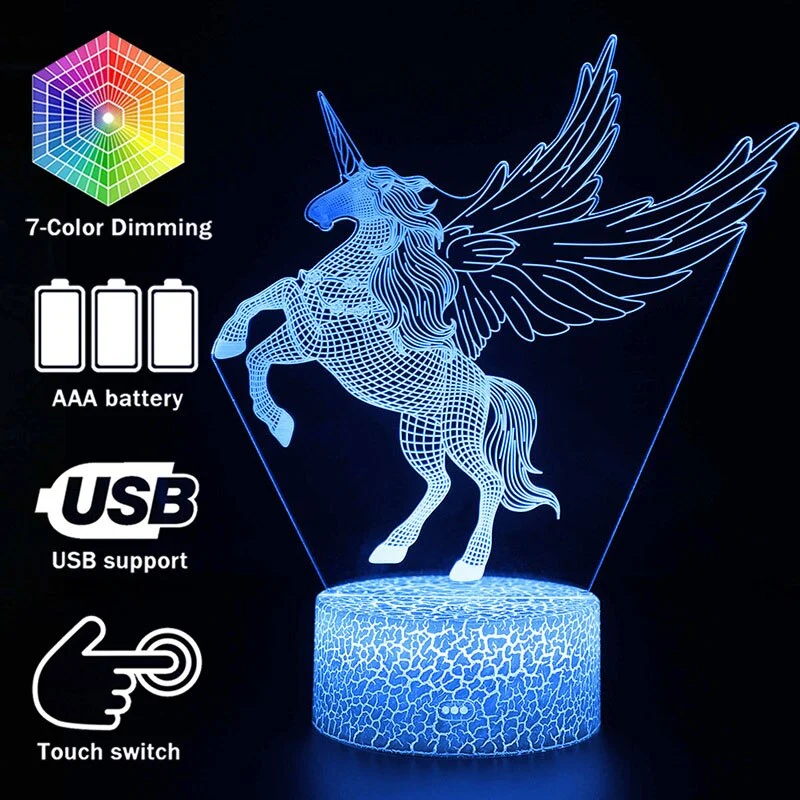 Einhorn Lampe - Magischer 3D Effekt mit Farbwechsel - Tischlampe - Nachtlicht