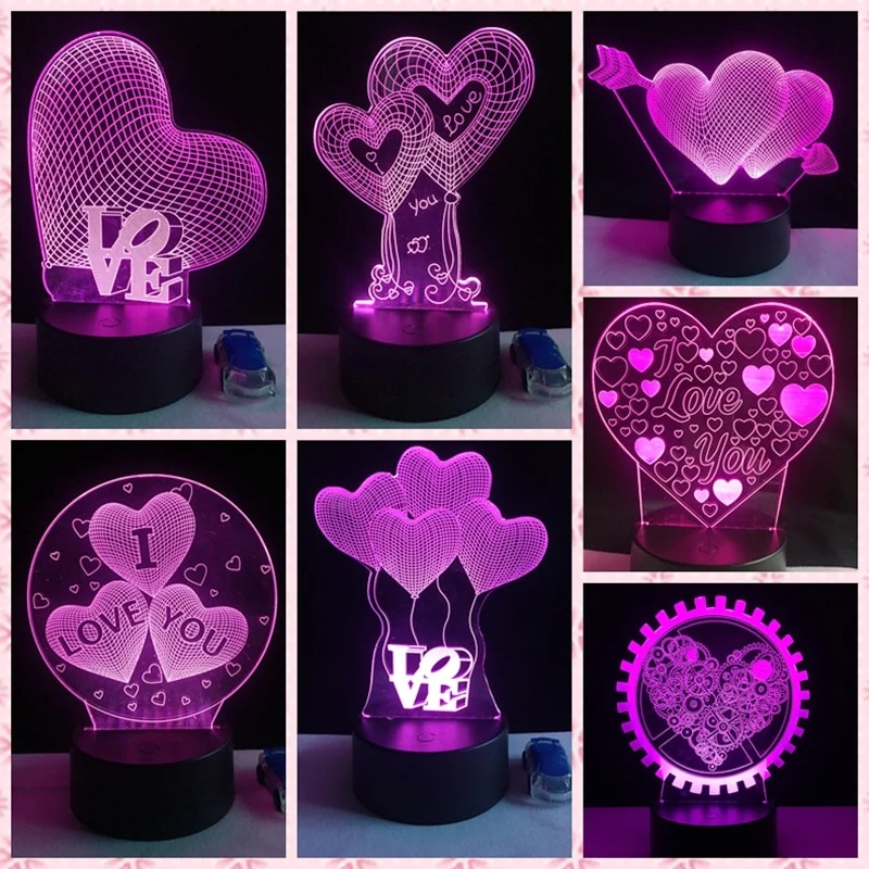 Ich liebe Dich Lampe mit 3D Effekt und Farbwechsel - verschiedene Motive