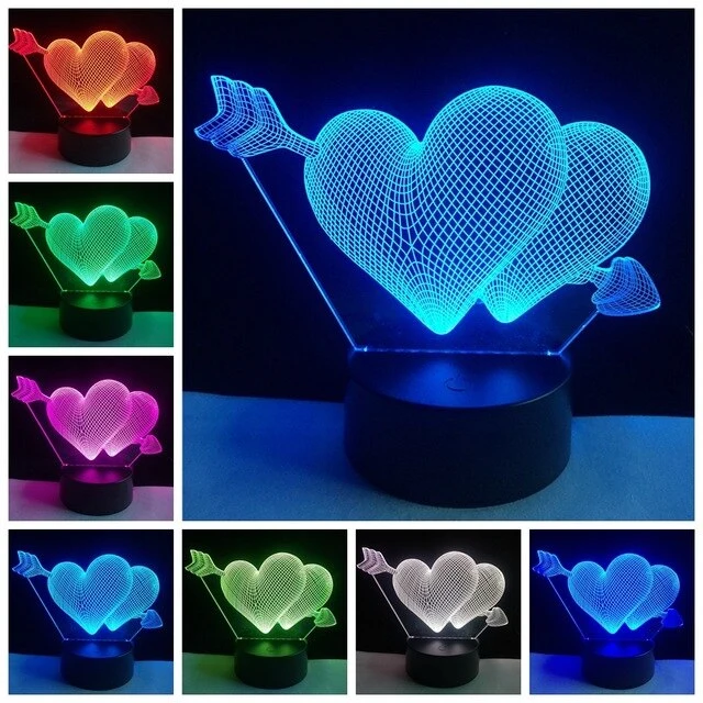 Ich liebe Dich Lampe mit 3D Effekt und Farbwechsel - verschiedene Motive