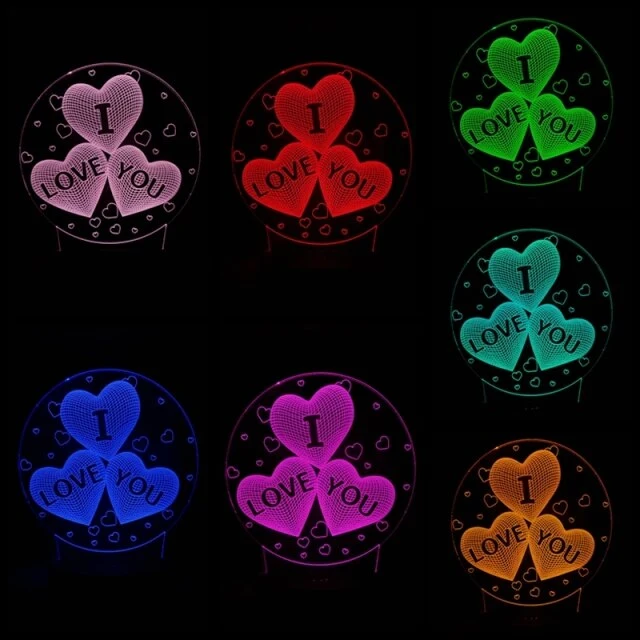 Ich liebe Dich Lampe mit 3D Effekt und Farbwechsel - verschiedene Motive