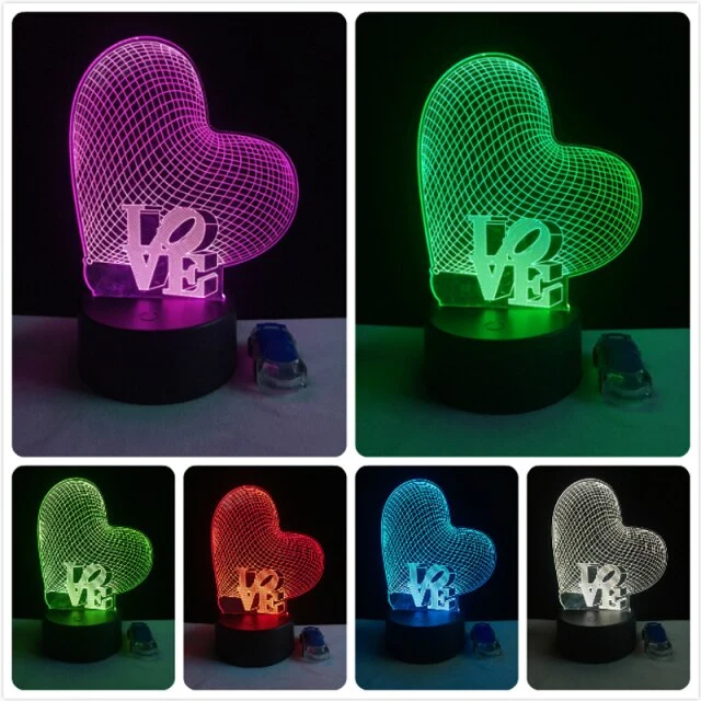 Ich liebe Dich Lampe mit 3D Effekt und Farbwechsel - verschiedene Motive