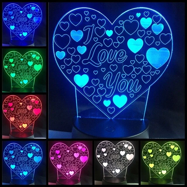 Ich liebe Dich Lampe mit 3D Effekt und Farbwechsel - verschiedene Motive