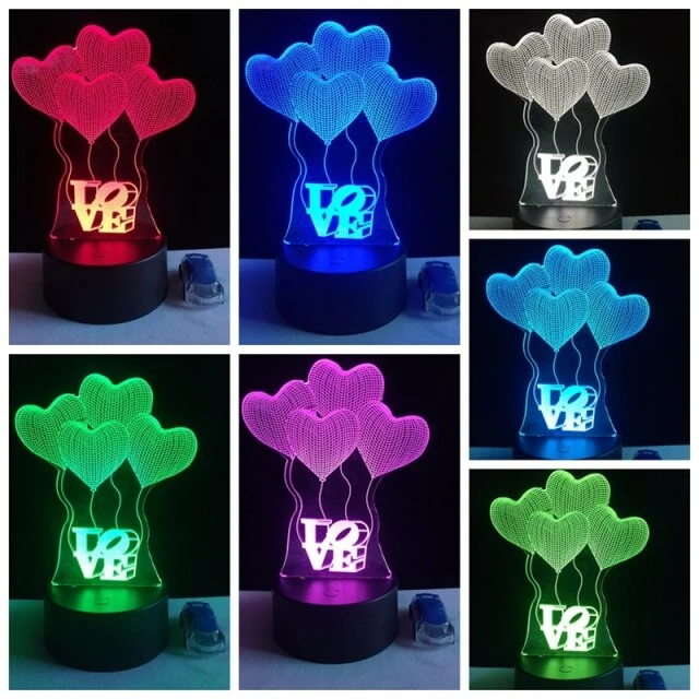 Ich liebe Dich Lampe mit 3D Effekt und Farbwechsel - verschiedene Motive