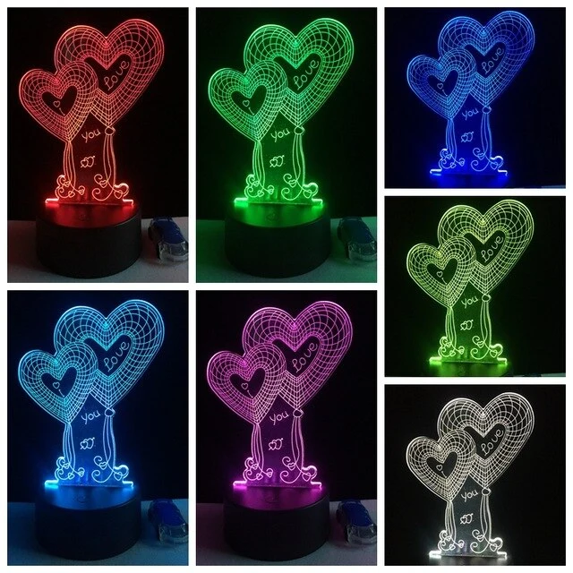 Ich liebe Dich Lampe mit 3D Effekt und Farbwechsel - verschiedene Motive