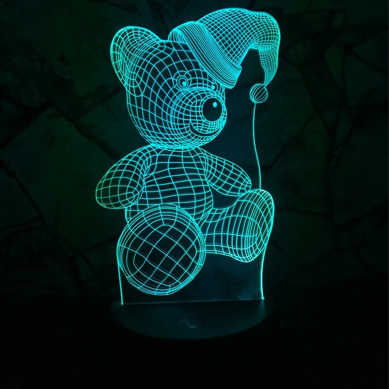 Teddybär mit Herz u. a. 3D LED Lampe - Farbwechsel mit 7 Farben