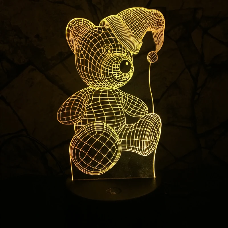 Teddybär mit Herz u. a. 3D LED Lampe - Farbwechsel mit 7 Farben