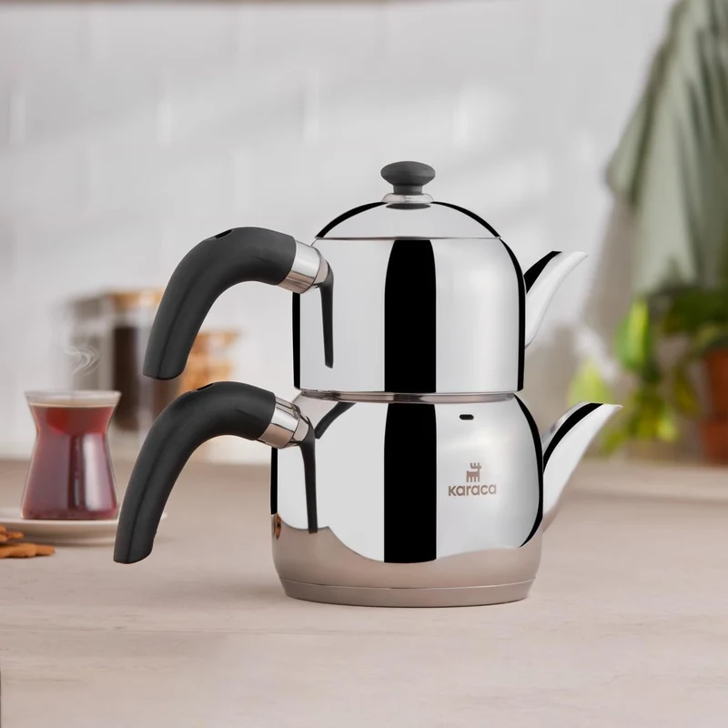 Karaca Edge Mini Induktion Teekanne Set Caydanlik 2,5L Edelstahl Schwarz