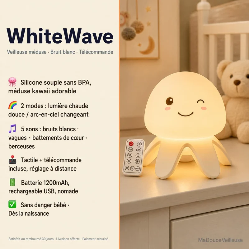 Veilleuse méduse berceuse - WhiteWave