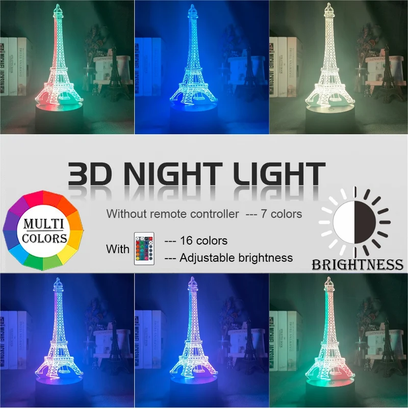 Eifeltum 3d Illusion Nachtlicht, Deko Lampe, LED Licht
