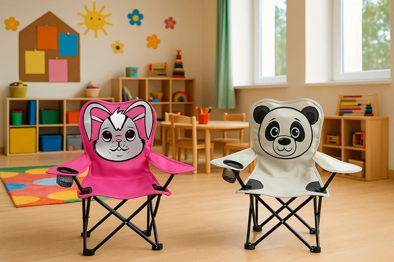 Kinder Campingstuhl Tiere – Faltbarer Klappstuhl mit Tiermotiv, Getränkehalter & Tragetasche für Garten, Camping & Picknick