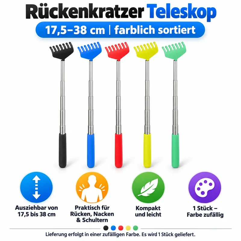 Teleskop Rückenkratzer ausziehbar aus Edelstahl – Rückenkratzer mit verschiedenen Modellen, kompakt für Rücken Nacken Schulter