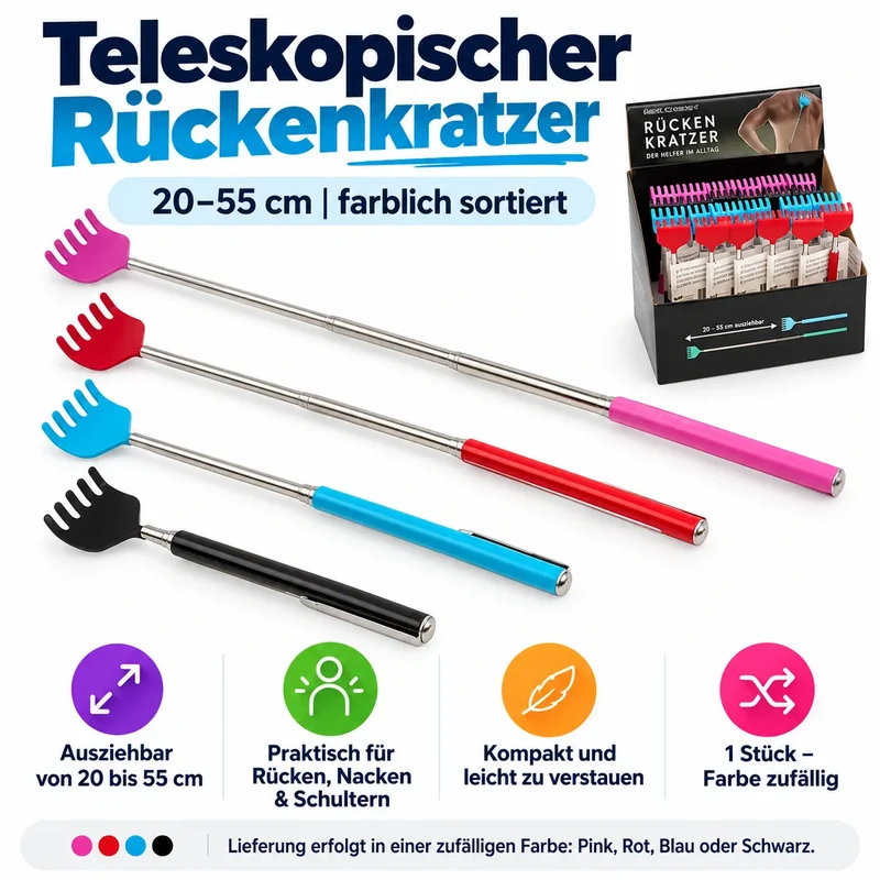 Teleskop Rückenkratzer ausziehbar aus Edelstahl – Rückenkratzer mit verschiedenen Modellen, kompakt für Rücken Nacken Schulter
