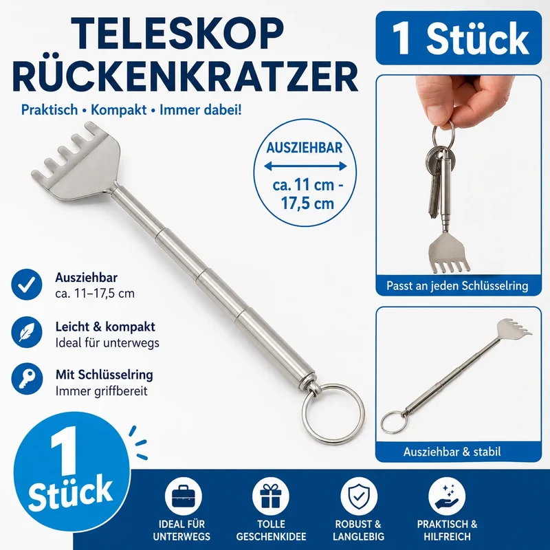 Teleskop Rückenkratzer ausziehbar aus Edelstahl – Rückenkratzer mit verschiedenen Modellen, kompakt für Rücken Nacken Schulter