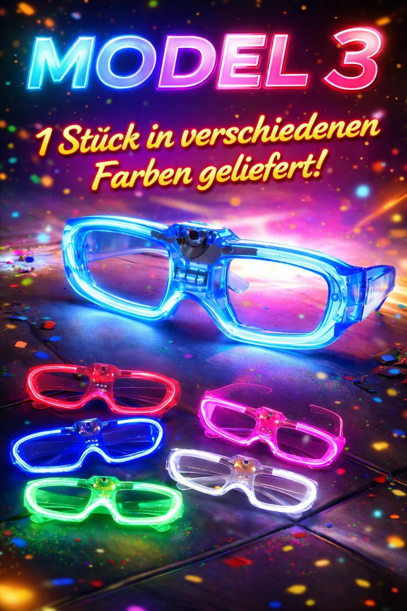 Leuchtende Partybrille Neon – 4 Modelle (LED & Glow) wählbar für Party, Festival & Nachtclub
