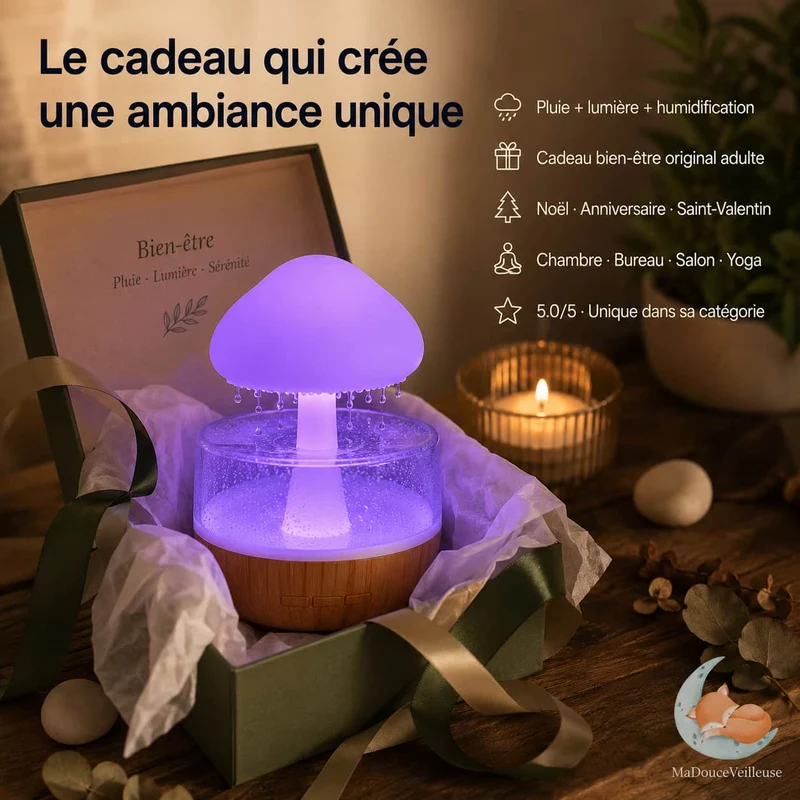 Veilleuse champignon bruit de pluie