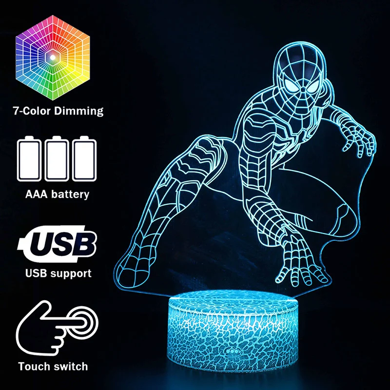 Spiderman Nachttisch Lampe - verschiedene Spider Man Lampen Motive - Farbwechsel