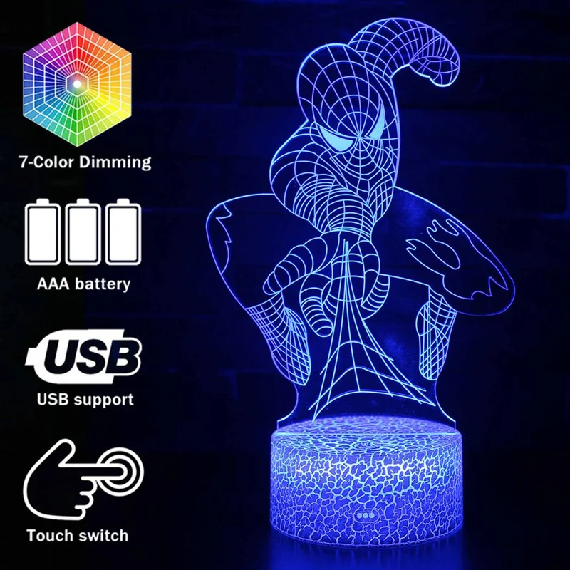 Spiderman Nachttisch Lampe - verschiedene Spider Man Lampen Motive - Farbwechsel