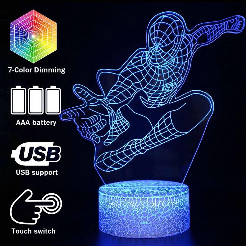 Spiderman Nachttisch Lampe - verschiedene Spider Man Lampen Motive - Farbwechsel