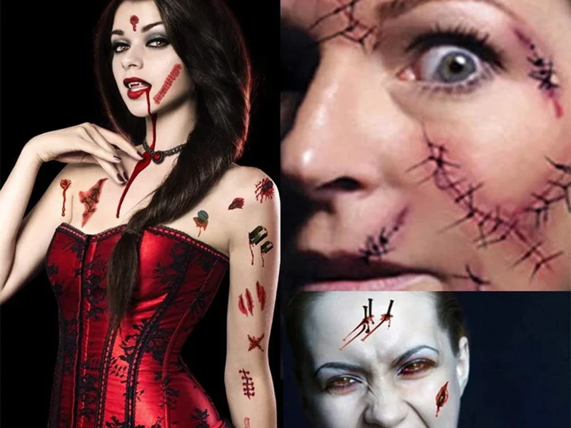 Halloween Tattoos Blut Realistisch Waschbar Temporär Hautaufkleber 🎃💉 4038732800489