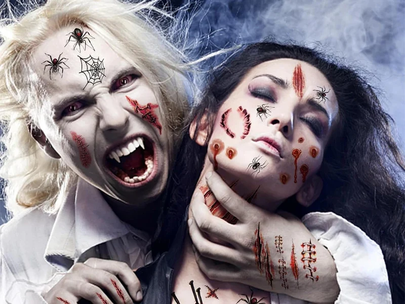 3 x Halloween Tattoos Blut Realistisch Waschbar Temporär Hautaufkleber 🎃💉
