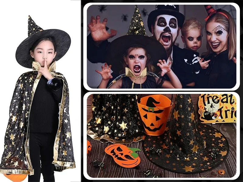 Halloween Kostüm Kinder Zauberer Hexe Umhang mit Hut 🎃 Party Karneval