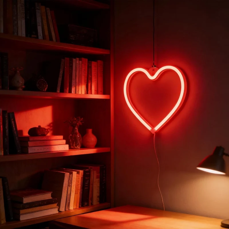 Rotes LED Herz Neon Schild USB Batterie Wanddeko Liebe Valentinstag 1 Stück