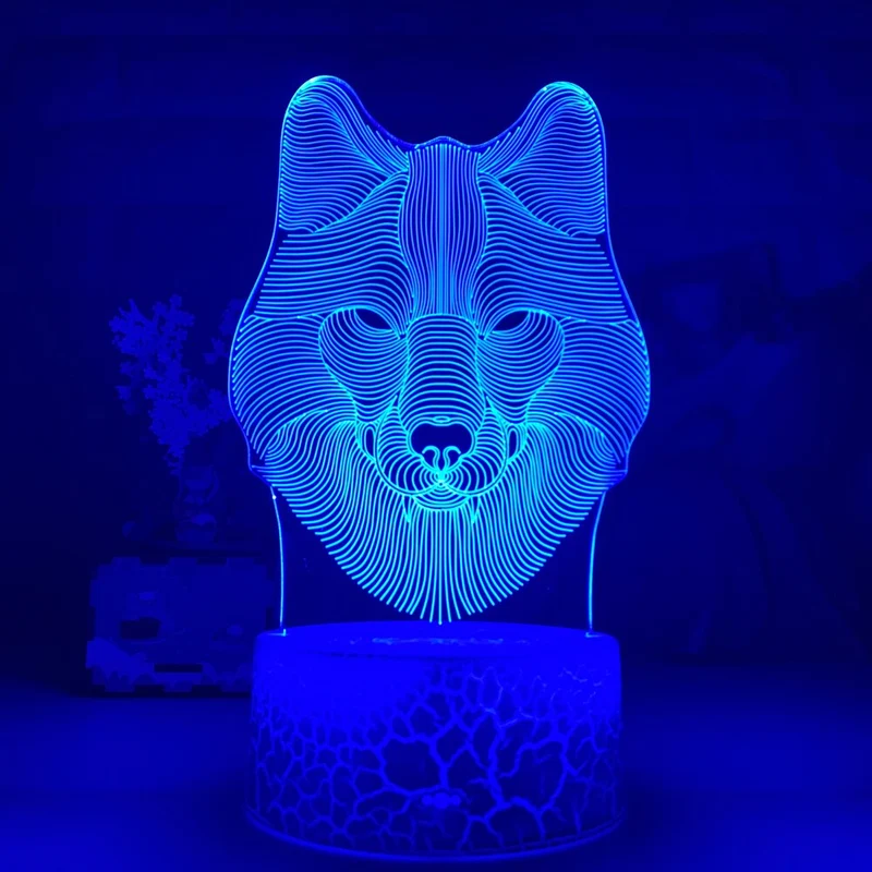 Deko Lampe Nachtlicht mit Wolf Motiv - Leuchtet in verschiedenen Farben