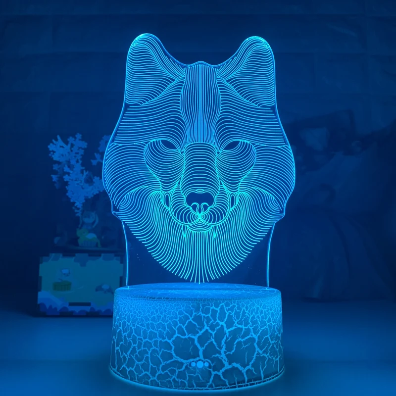 Deko Lampe Nachtlicht mit Wolf Motiv - Leuchtet in verschiedenen Farben