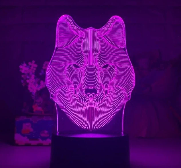 Deko Lampe Nachtlicht mit Wolf Motiv - Leuchtet in verschiedenen Farben
