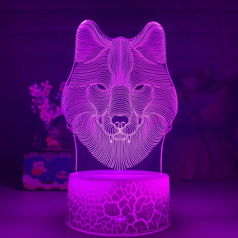 Deko Lampe Nachtlicht mit Wolf Motiv - Leuchtet in verschiedenen Farben